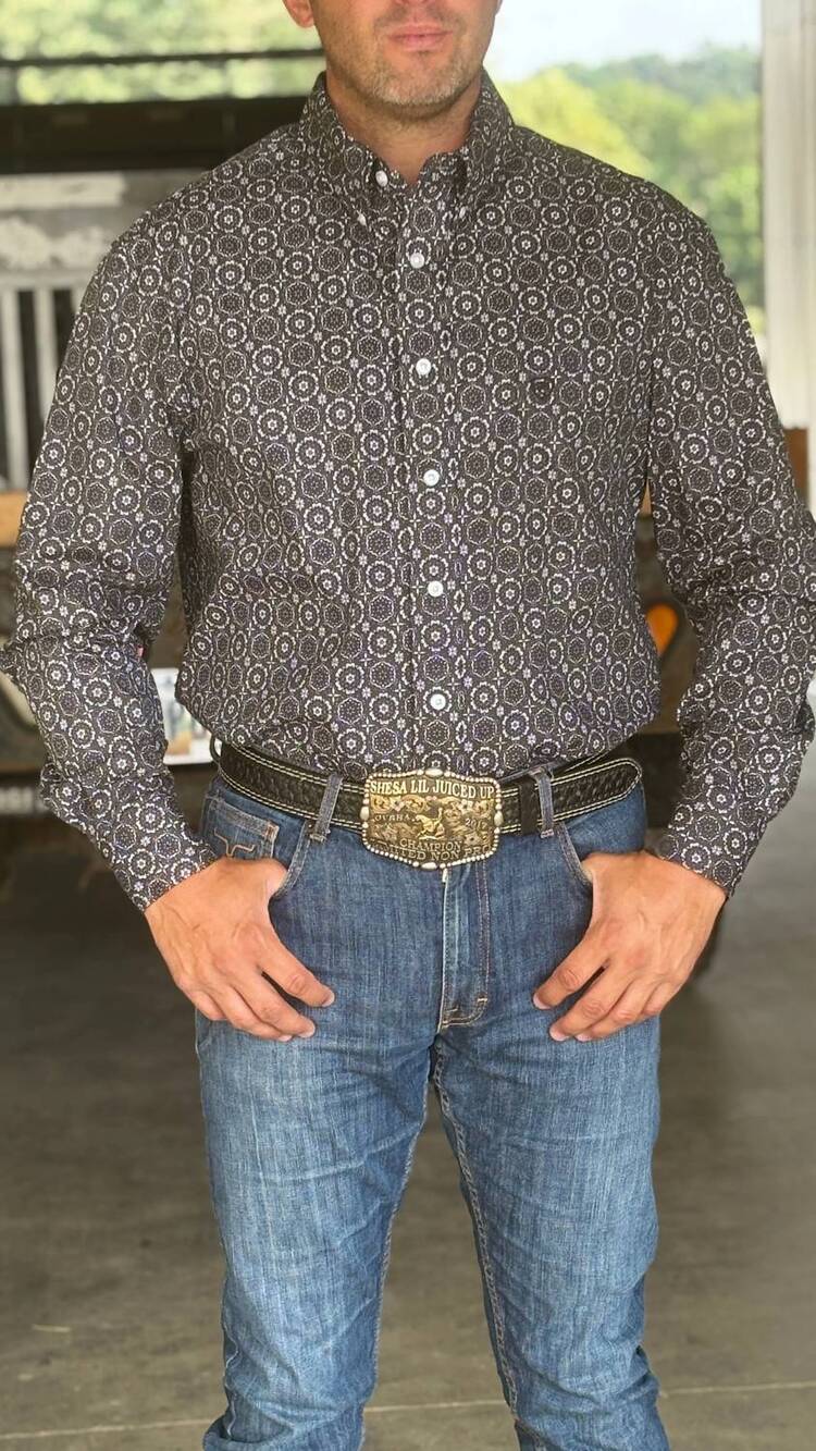 NEW PANHANDLE medallion print western shirt in black/ grey